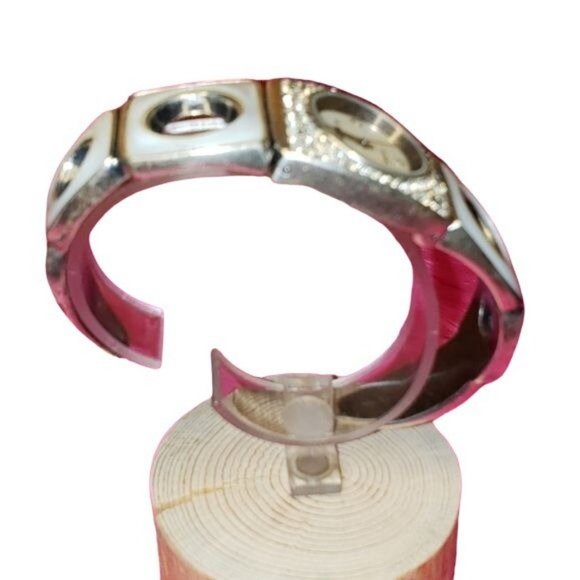 Chico's brand wrap around bangle style watch faux mother of pearl and gems - Picture 5 of 6